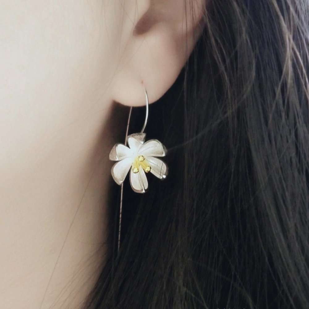 Beautiful Lotus Flower Long Dangle Earrings - Picture 6 of 15